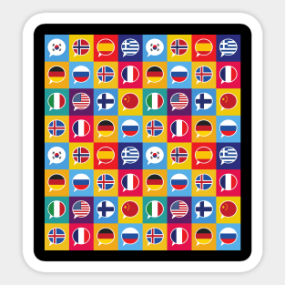 Speech Bubbles with Different Countries Flags in Flat Design Style, Seamless Pattern Sticker